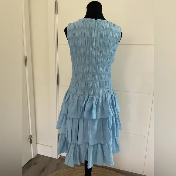 NEW Calvin Klein Blue Smocked & Tiered Sleeveless Dress. - Picture 6 of 14